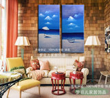 地中海海滩海景风景油画手绘现代简约装饰画隐形门客厅过道玄关画