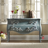高端实木定制法式新古典灰蓝色做旧玄关装饰柜 欧式美式雕花桌台