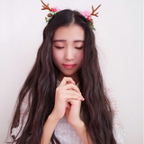 日韩森女系玫瑰浆果鹿角发夹写真道具麋鹿对夹边夹圣诞节头饰发饰