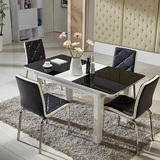 简约现代钢化玻璃可伸缩折叠餐桌 黑白时尚餐桌椅组合 4人6人桌子