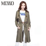 MIXXO韩版2016女夏系带简约大气气质百搭长款风衣外套MIJT62401A