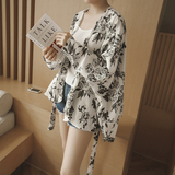 香港代购2016夏季新款女韩版和风宽松蝙蝠袖花朵雪纺衫防晒衣外套