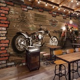 3D复古怀旧摩托车汽车木板纹砖墙壁画 欧式网吧ktv咖啡厅墙纸壁纸