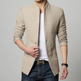 2015年春季爆款韩版修身时尚中长款立领单排扣夹克男士中山装外套