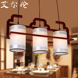 三头餐厅灯新中式灯具仿古典布艺木头美式北欧个性中式实木吊灯