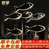 简约现代餐厅吊灯三头3单头水晶鱼吊灯吧台LED餐吊灯创意个性灯具