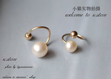 韩国进口。14K金螺旋状耳针天然珍珠拧螺丝耳钉耳骨环是单只价。