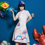 密扇2016夏新款中国风印花连衣裙刺绣原创设计师品牌民族风女装