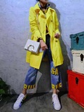 欧洲站2016春季新款女 FEIERLIN 时尚亮色双排扣中长款风衣外套