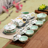 手绘茶具套装特价青花瓷茶杯子功夫茶具整套龙泉青瓷茶壶紫砂盖碗