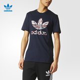adidas 阿迪达斯 三叶草 男子 短袖T恤 传奇墨水蓝 AZ1061