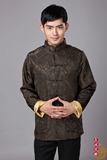 中国风男士长袖唐装上衣中式青年立领两面穿外套春秋冬款 绿加黄