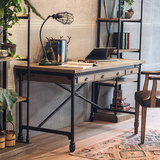 欧式书桌铁艺实木电脑桌台式家用复古做旧简约办公桌咖啡桌工作台