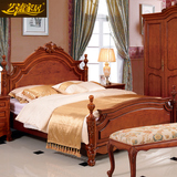 艺流家居欧式风格 美式卧房 实木雕花 白蜡木家具1.5 1.8米双人床
