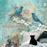 欧式手绘墙纸 客厅电视背景墙壁纸 卧室鸟笼花卉大型壁画墙布