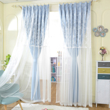 韩式田园地中海蓝色遮光蕾丝宜家客厅卧室婚房成品定制窗帘特价