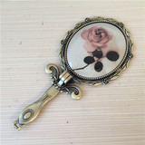 韩国进口复古铜镜 随身化妆镜 小镜 折叠镜子 便携镜子 椭圆玫瑰