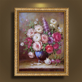 油画欧式手绘花卉有框画花卉玫瑰装饰画美式玄关客厅餐厅卧室挂画