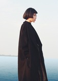 杨二大梦原创自制复古文艺纯黑色中长款大衣茧形宽松毛呢外套