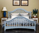 现代田园卧室纯实木单双人床白色柱子美式乡村儿童床定做蓝色家具