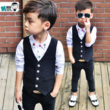 黑白条纹儿童套装马甲+长裤西装两件套花童礼服男童修身小西装