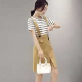 2016夏装韩版女条纹短袖背带连衣裙两件套休闲背带裙套装套裙中裙