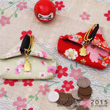 日本京都财布袋和风和服皱绸面料三角锁扣搭扣零钱包荷包招财金蛙