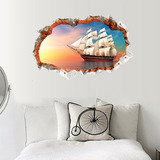 一帆风顺大海帆船墙贴画客厅沙发卧室创意3D立体风景自粘贴纸墙贴