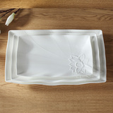 创意纯白色长方盘子西餐盘陶瓷酒店西式餐具浮雕盘饭店法式盘菜盘