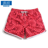 速浪夏季速干宽松沙滩裤韩版情侣红色印花显瘦女士海边度假游泳裤