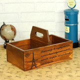zakka做旧复古实木质化妆品首饰盒创意提手收纳盒桌面整理盒特价