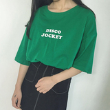 2016夏季新款韩国学院风前短后长印花上衣宽松显瘦短袖T恤女 学生