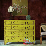中式古典漆面彩绘家具仿古做旧实木4屉斗柜玄关柜储物柜芥末黄
