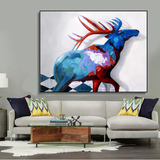 天画艺术现代简约北欧装饰画动物麋鹿客厅卧室手绘油画酒店壁挂画