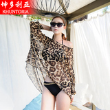 夏季豹纹雪纺衫蝙蝠袖防晒衣沙滩外搭韩国海边度假套头泳衣罩衫潮