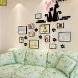 小猫咪立体墙贴卡通照片相框墙爱心3D客厅卧室沙发亚克力墙壁贴饰