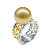 金来利珠宝镶嵌加工定制18k白黄玫瑰金圆形海水珍珠戒指指环镶嵌