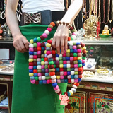 尼泊尔纯手工羊毛毡系列之双面球单肩背包糖果球球可爱时尚休闲包