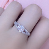 925纯银双排钻镶1克拉水晶钻戒女款 仿真钻石宝石结婚戒指饰品