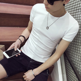 2016夏季新款韩版修身高领男士短袖T恤纯色百搭时尚半袖体恤潮流