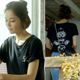 古力娜扎明星同款短袖T恤女2016夏装新款黑色韩版印花宽松t恤上衣