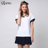 商场同款ROEM罗燕16年夏季袖口拼接短袖T恤RCLW66302B专柜正品