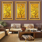 高档装饰画现代简约客厅沙发背景生命发财树三联组合有框装饰画