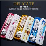 日韩儿童便携餐具套装卡通哆啦A梦hello kitty陶瓷不锈钢勺叉筷子