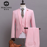 韩版修身小西服套装两件套男士粉色发型师西装套装新伴郎结婚礼服