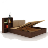 全实木橡木 储物床 简约现代北欧可储物带书架软靠背 气压箱体床