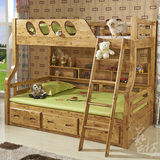 儿童床做旧柏木上下床带书架全实木高低床双层床子母床成都691#