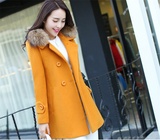 2015秋冬装新款女装韩版修身加绒加厚毛呢外套女中长款呢子大衣潮
