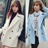 2016冬装新款名媛韩版女装长袖修身中长款呢子大衣加厚羊毛呢外套
