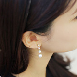 C0037韩国时尚镶钻珍珠长款水滴流苏耳钉耳环